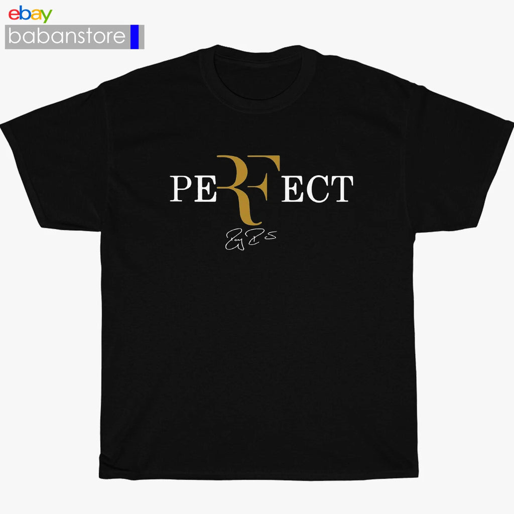 New ROGER FEDERER PERFECT Logo Black/White/Grey/Navy T-Shirt Size S-5XL