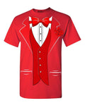 Red Bow Tie Tuxedo Costume T-shirt Rose Boutonniere Prom Suit Shirts