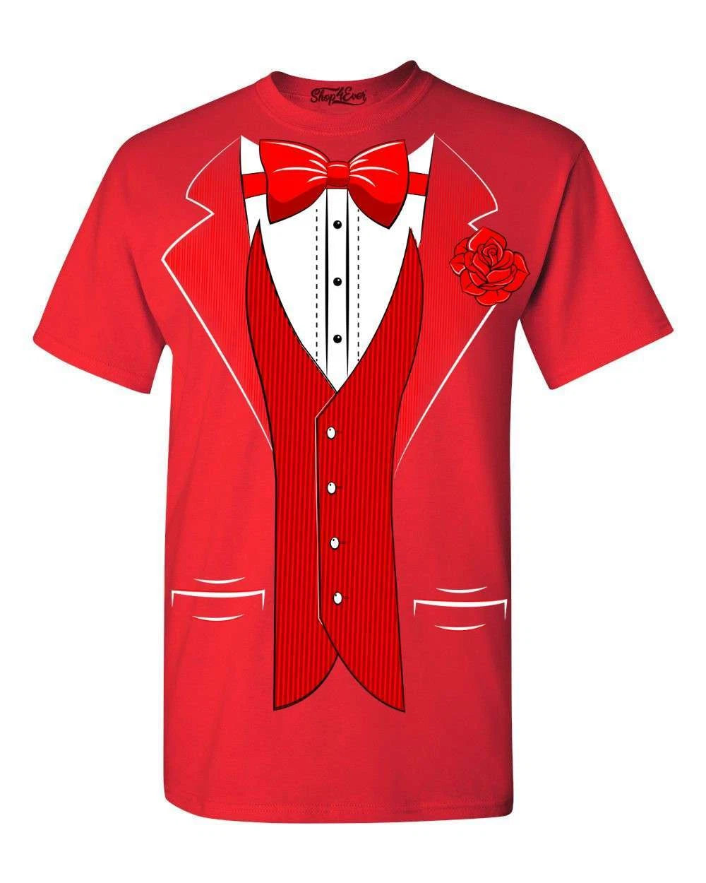 Red Bow Tie Tuxedo Costume T-shirt Rose Boutonniere Prom Suit Shirts