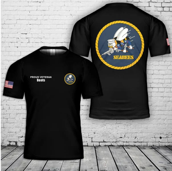 Custom name US Navy Seabees Proud Veteran 3D T-Shirt