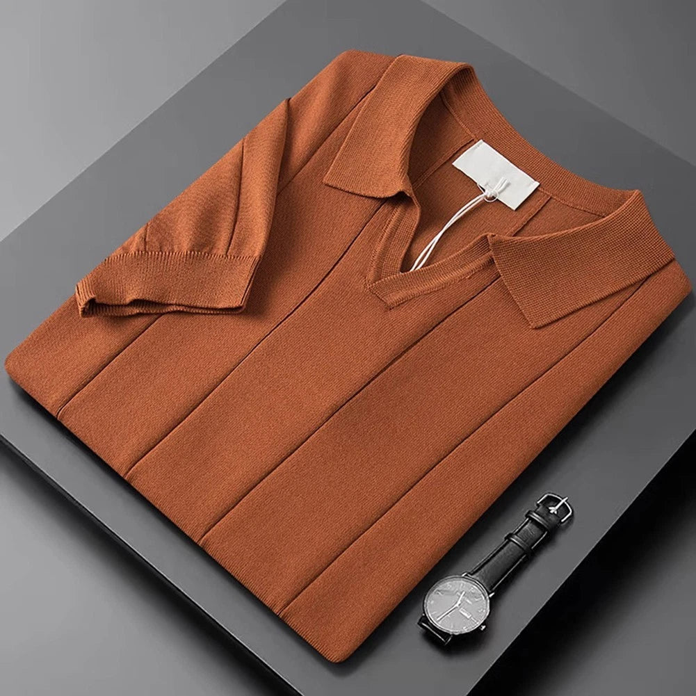 Breezy Men's Casual Tee featuring a Laid Back Look with a Lapel Collar