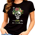 Flower Skull Graphic T-Shirt Floral Sugar Skull Tee Gothic Boho Tattoo Art
