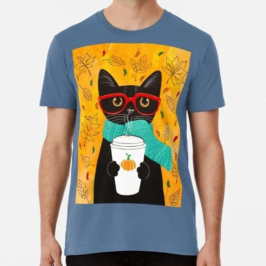 Autumn Pumpkin Coffee Cat Size S to 5XL Made in the USA T-Shirt