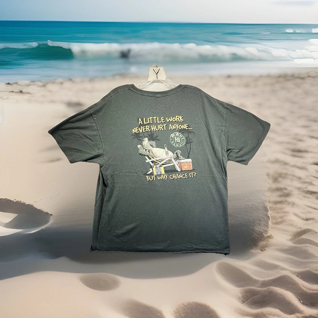 Maui Hawaii T Shirt Adult Large Funny Humor Dad Joke Sea Turtle Beer Beach
