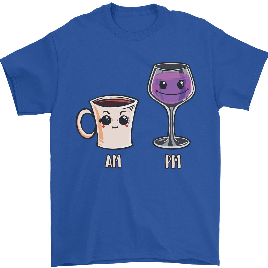 Coffee am Wine pm Funny Alcohol Prosecco Mens T-Shirt 100% Cotton