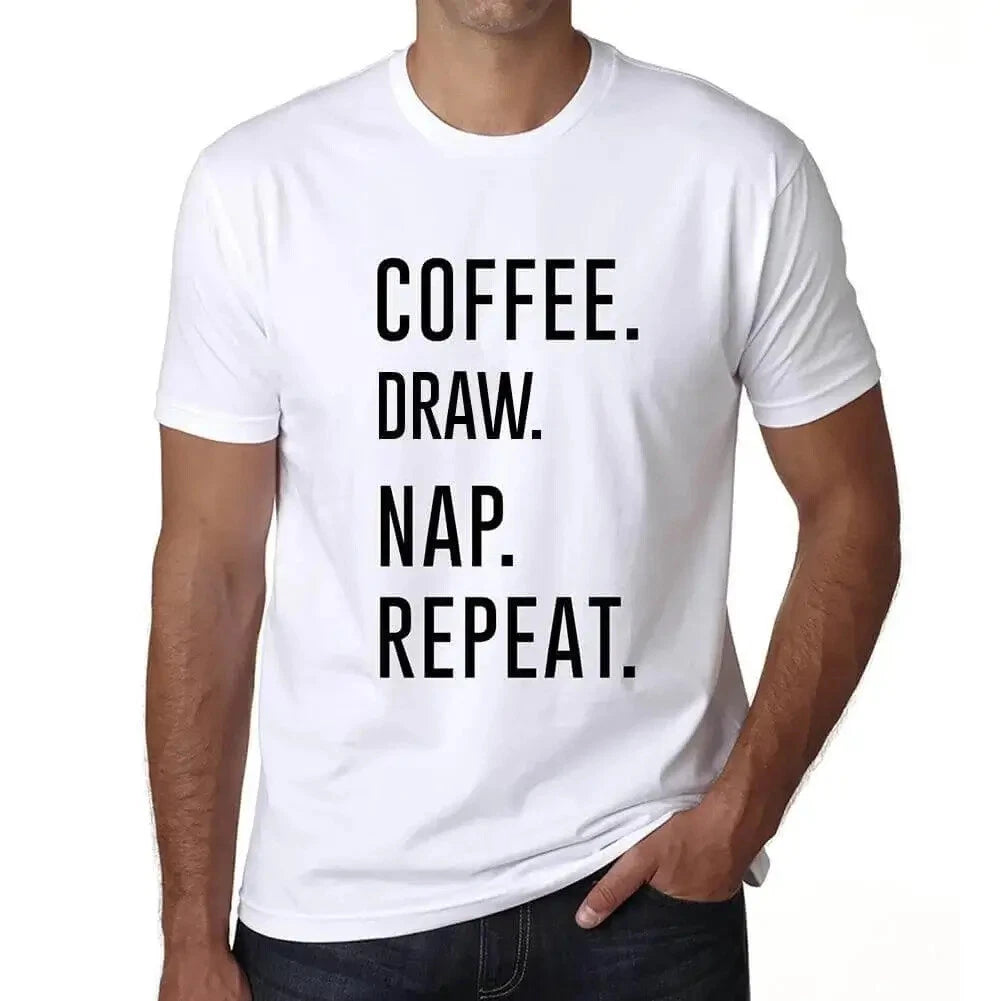 ULTRABASIC men's t-shirt coffee drawing nap repetition coffee draw nap repeat