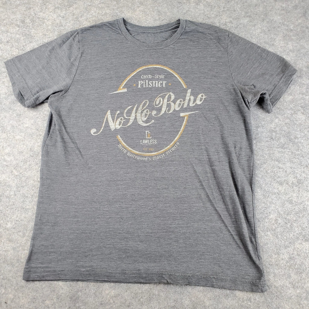 Lawless Brewing Company Shirt Men Large Gray Crew Neck Short Sleeve Graphic Beer