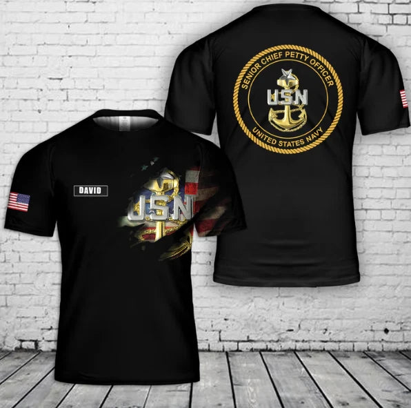 Custom Name US Navy Senior Chief Petty Officer (SCPO) 3D T-Shirt