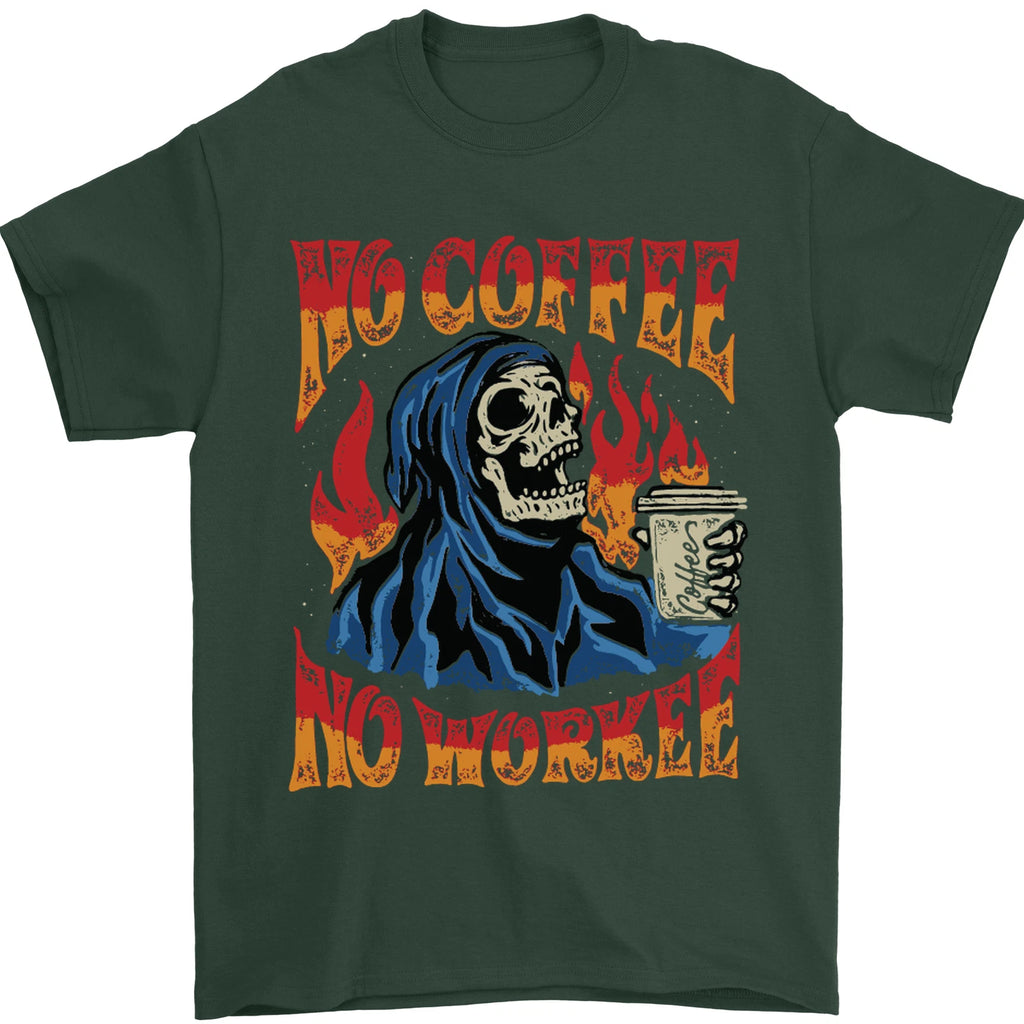 No Coffee No Work Funny Skull Grim Reaper Mens T-Shirt 100% Cotton