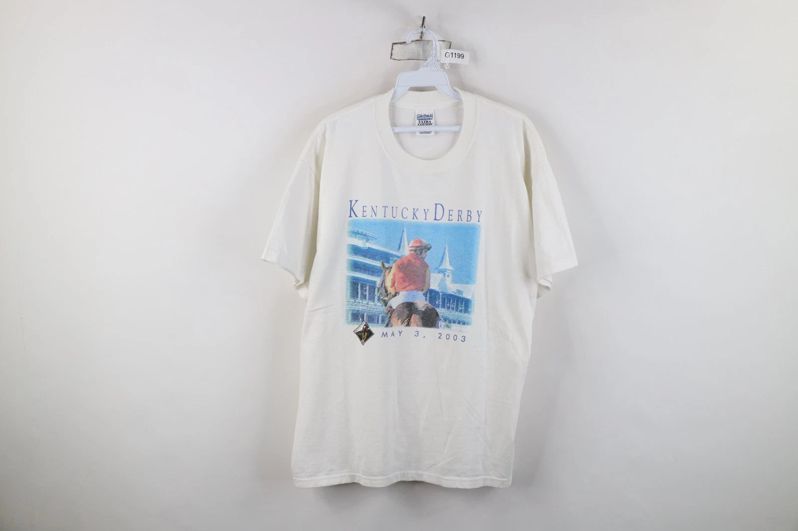 Vintage Y2K Mens Large 2003 129th Kentucky Derby Horse Racing T-Shirt White