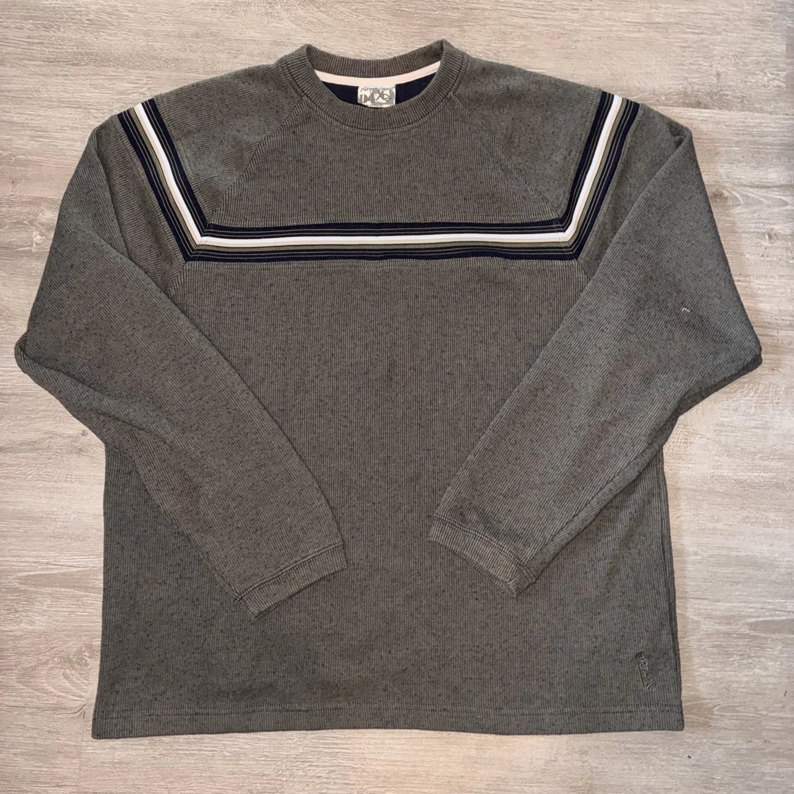 Y2K XtremeGear Long sleeve t-shirt grey striped embroidered sweatshirt large 072