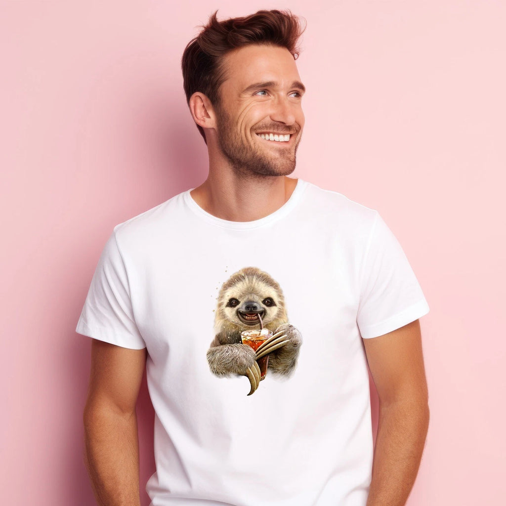 Men's Short Sleeve T-Shirt White, SLOTH AND DRINK