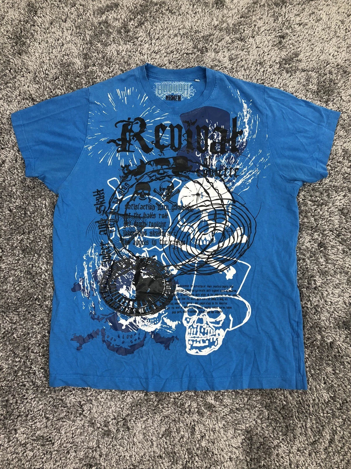 Buddha Redival Y2K Blue Mens T Shirt Medium Gothic Opium Punk Rock