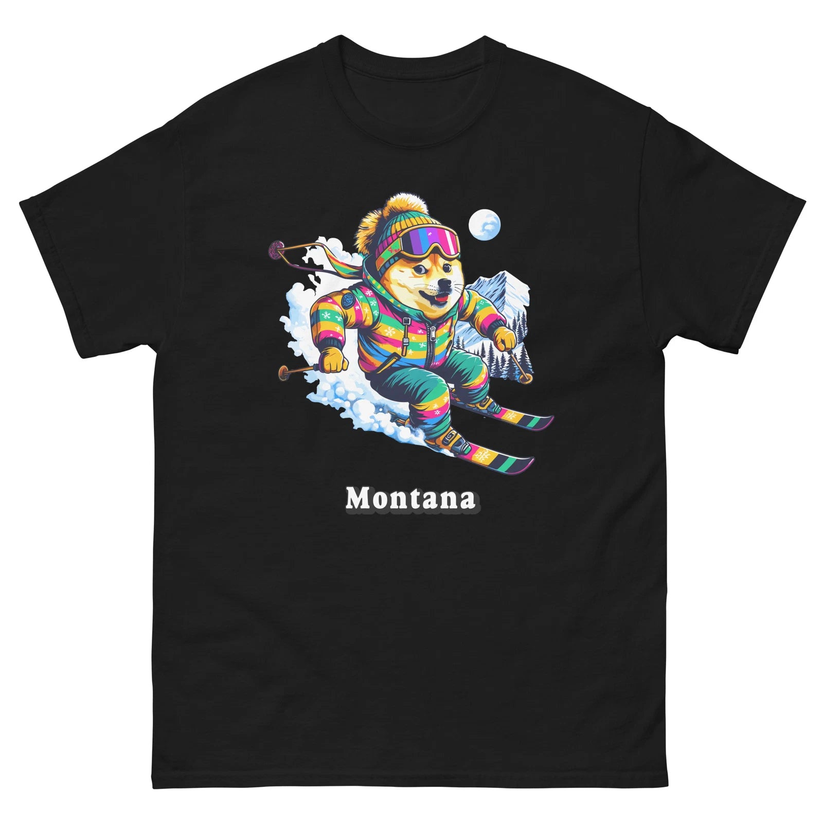 Montana Doge Skiing Funny Ski Skier Dog Meme Cute Shirt T-Shirt