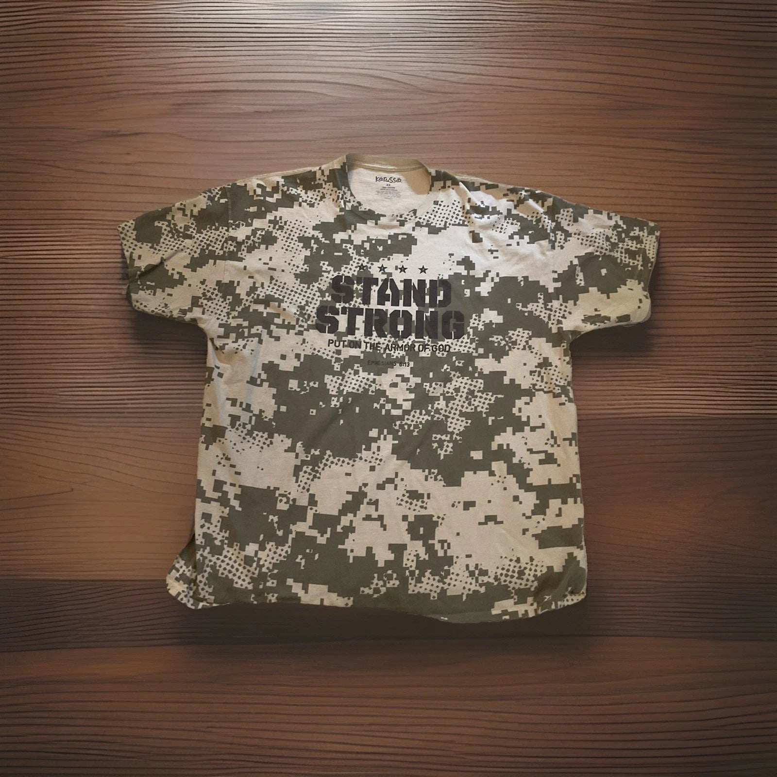 XXL Vintage Y2K Kerusso Jesus Army Front Graphic Shirt Boho Stand Strong
