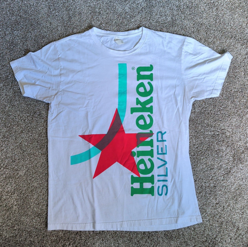 Heineken Silver White Size Large Short Sleeve Beer/Brewing Advertising Shirt