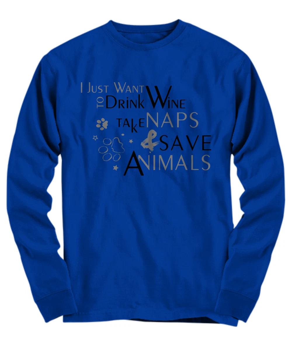 Funny Wine and Animal lover - Long Sleeve Tee
