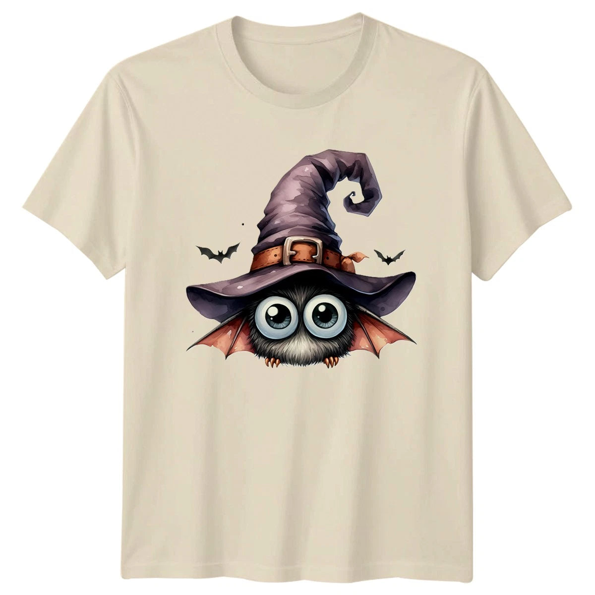 Cute Bat Witch Hat Halloween Mens T-Shirt Womens Tee Graphic Unisex Top