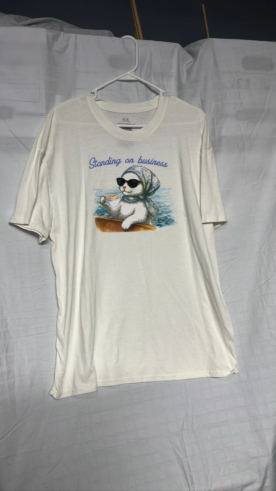 IML Standing on Business Cat Graphic Tee White Funny Humor T-Shirt XL