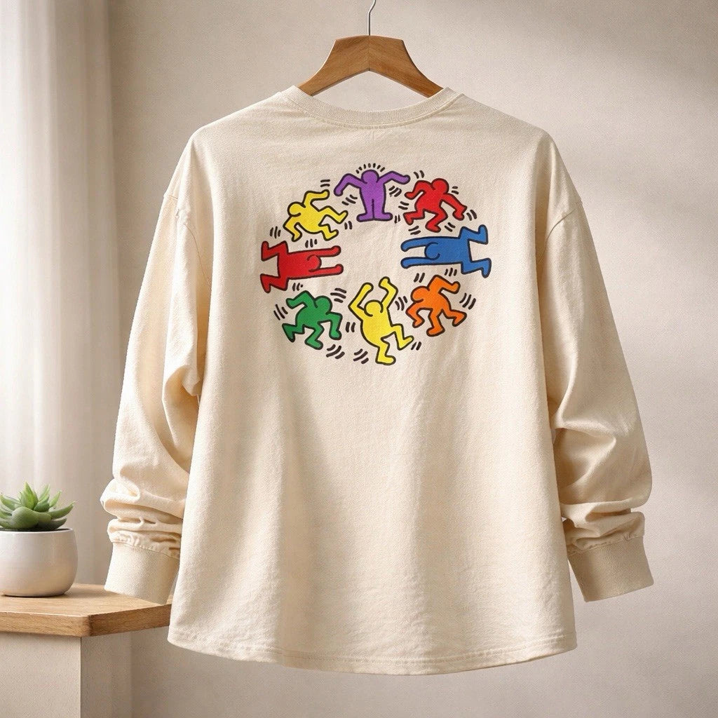 Keith Haring Casual Double Sided Graphic Long Sleeve Shirt - Mens Medium M