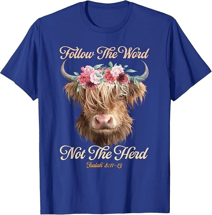 Follow The Word Not The Herd Christian Western Highland Cow T-Shirt