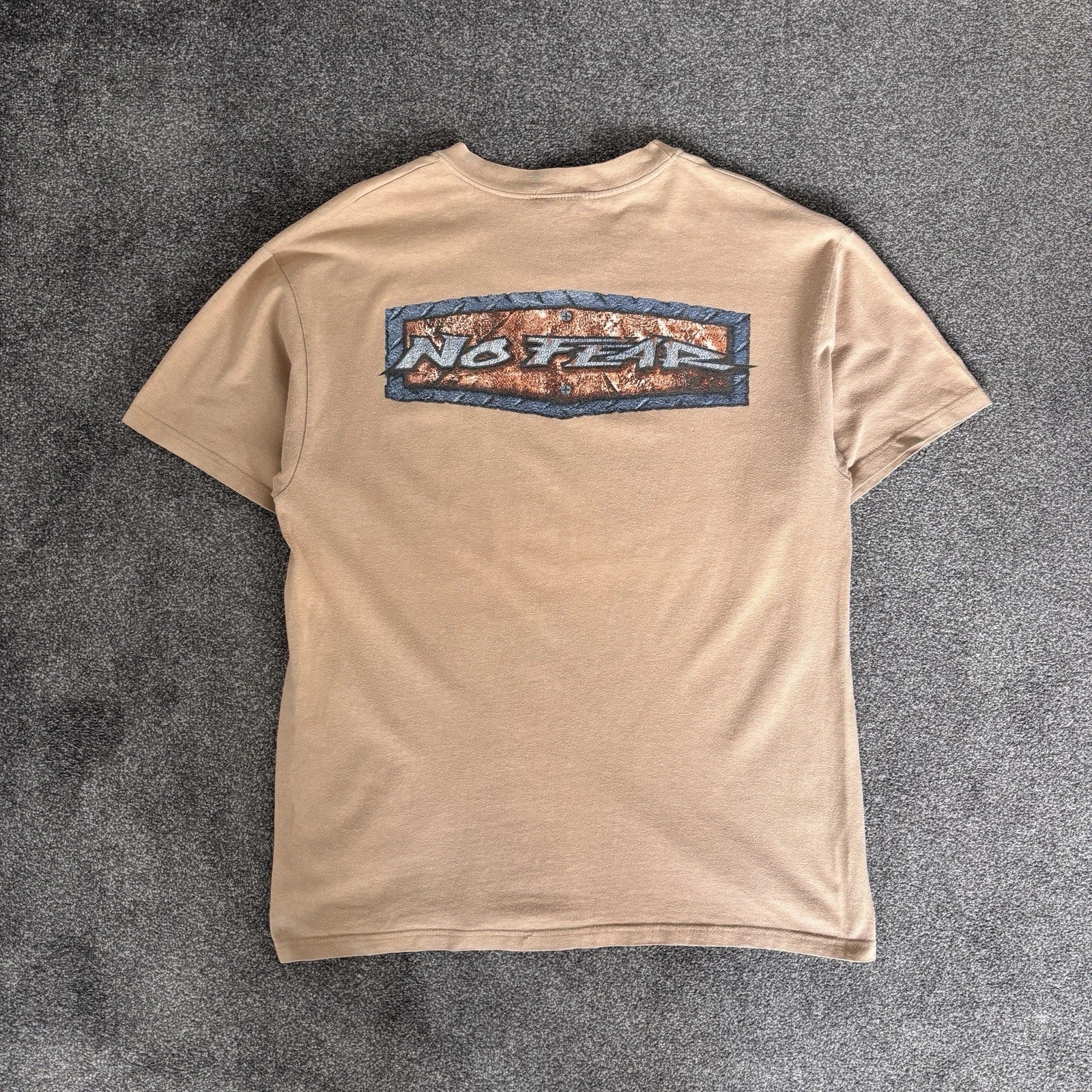 Vintage No Fear Beige T-shirt Large Made In Usa Skate Y2K 90s Graphic Rare 00s