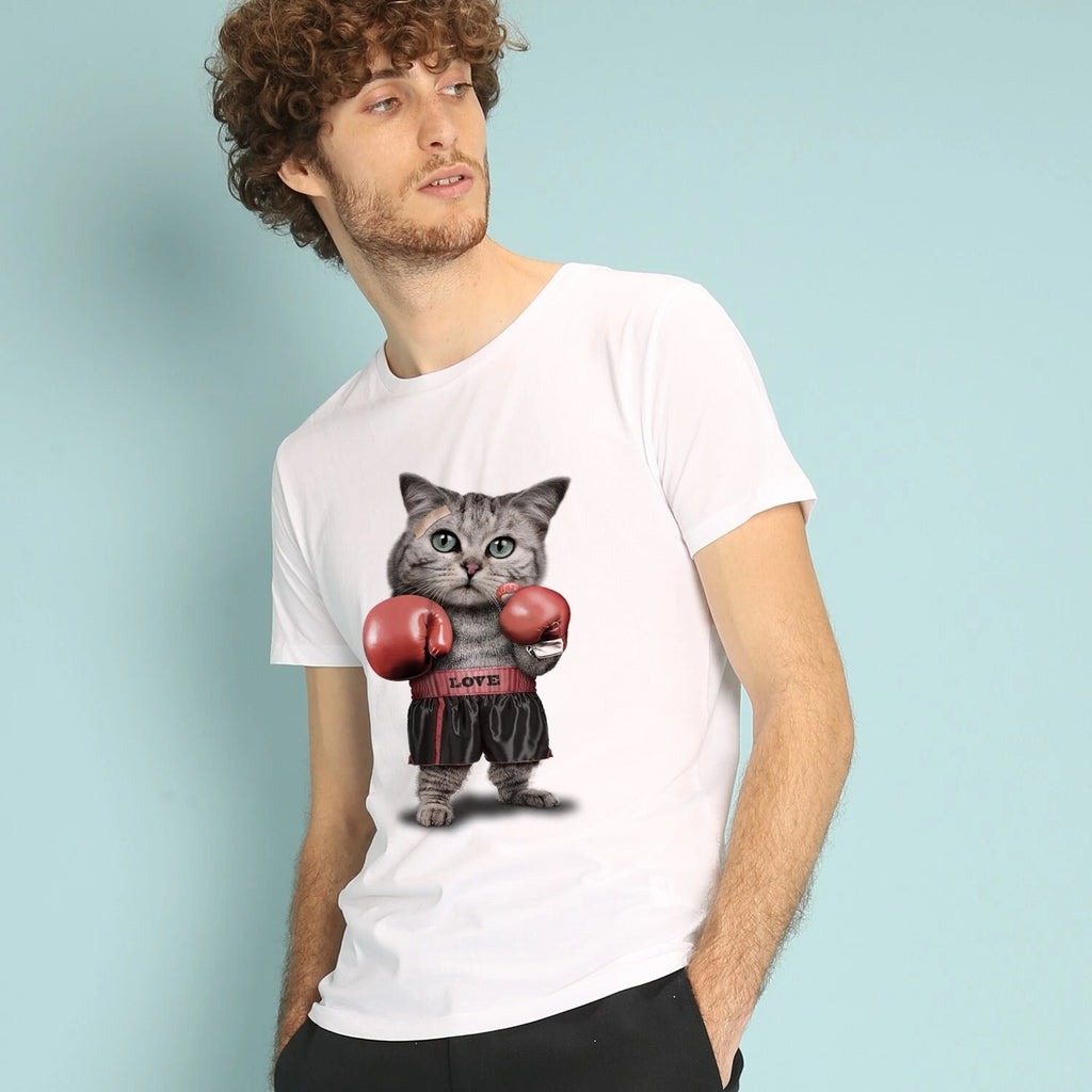 Men's Short Sleeve T-Shirt White, BOXING CAT