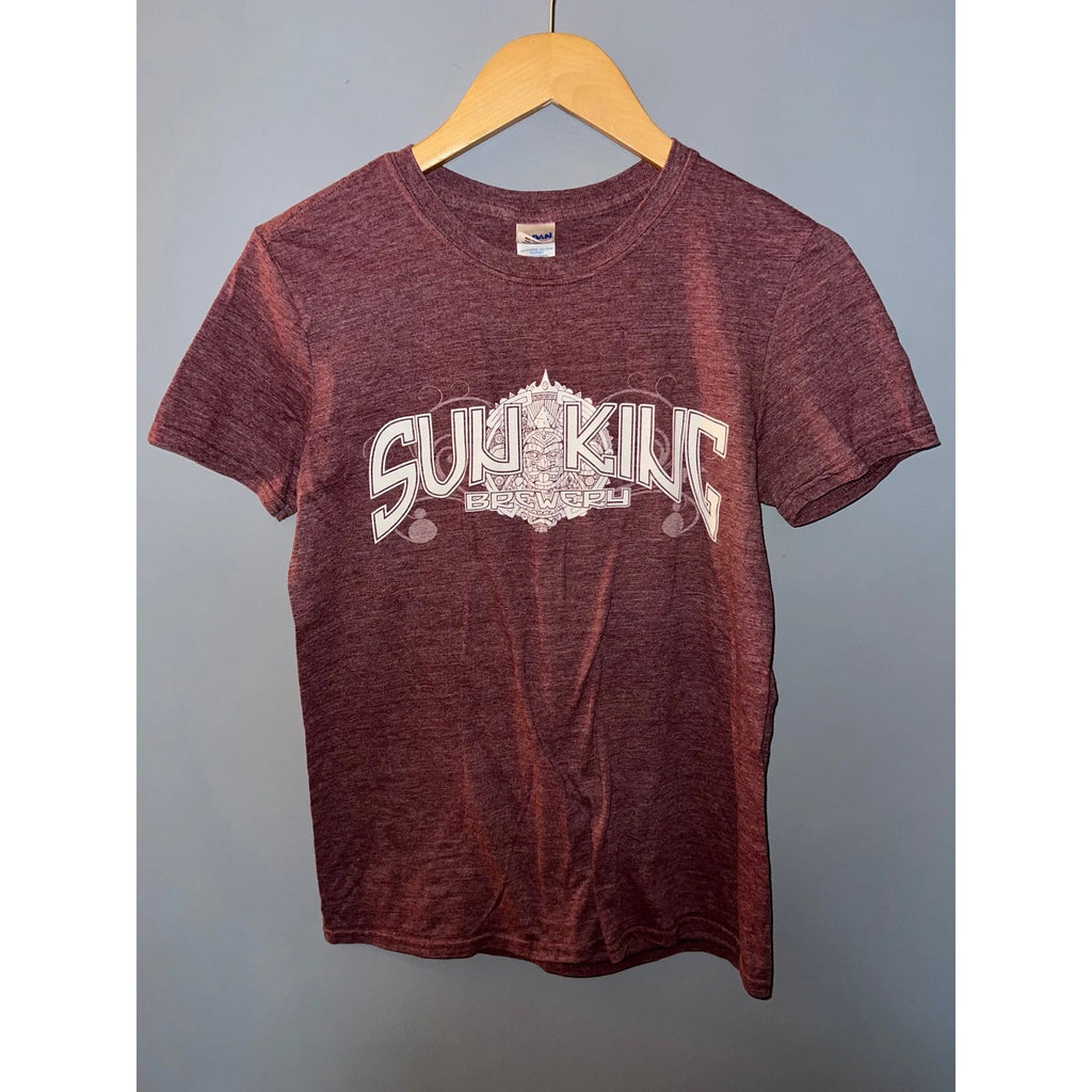 Gildan Softstyle Sun King Brewery Graphic T-Shirt Maroon Heather Small Mens