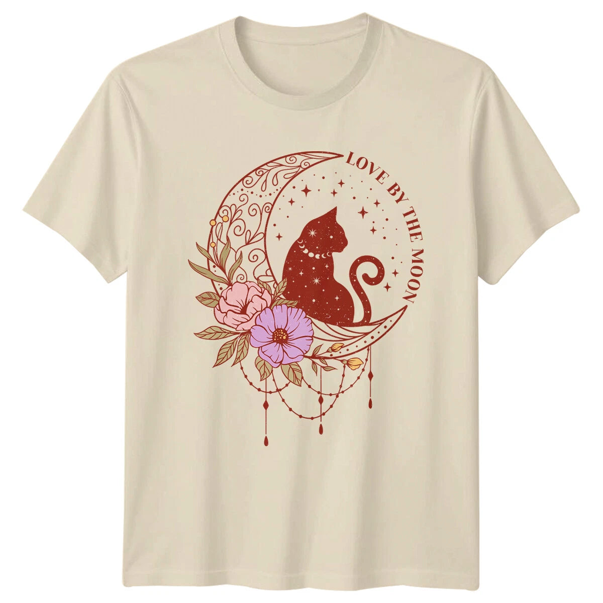 Love By The Moon Cat Celestial Boho Magic Women Men T-Shirt