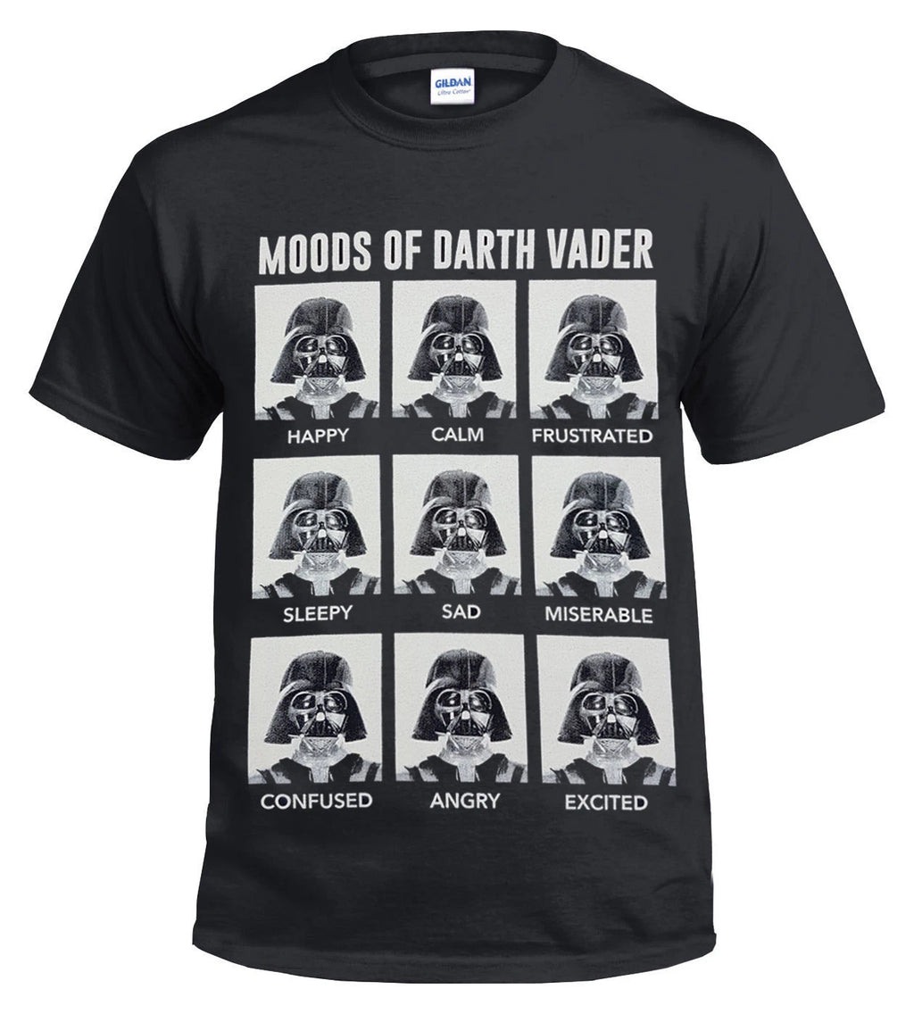 MOODS OF DARTH VADER T-ShirtFunnyStarWarsStormtrooperSadHappyMensKidsLadiesSanta