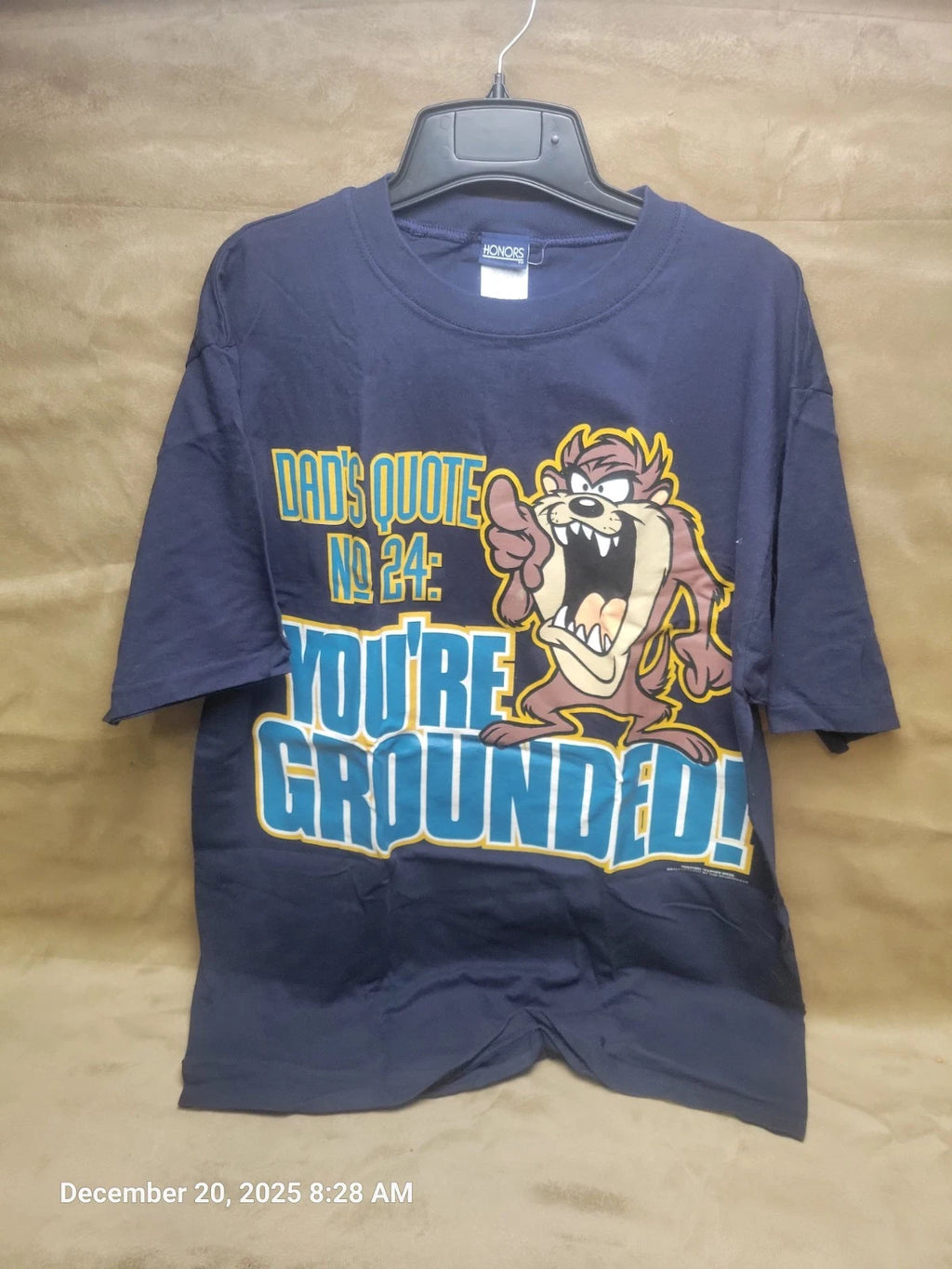 Vintage Tazmanian Dev Dad Joke T-Shirt “Dad’s Quote No 24 You’re Grounded” Large