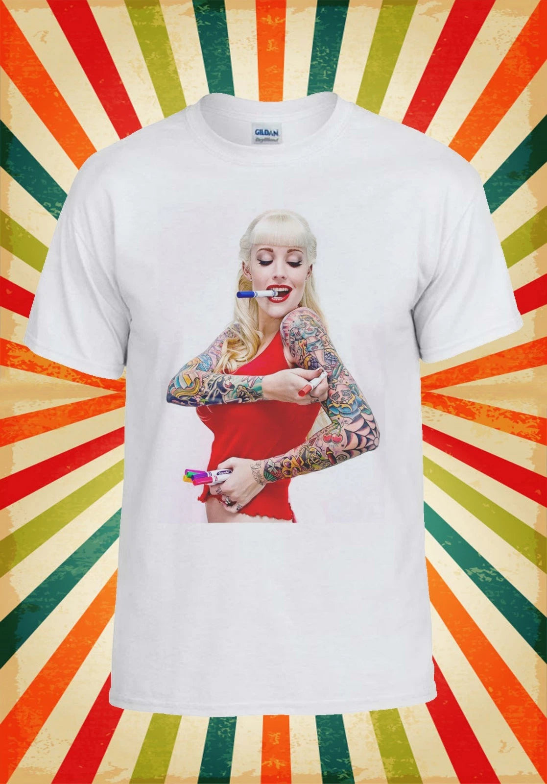Sexy Tattoo Pin Up Girl Funny Hipster Men Women Vest Tank Top Unisex T Shirt 904