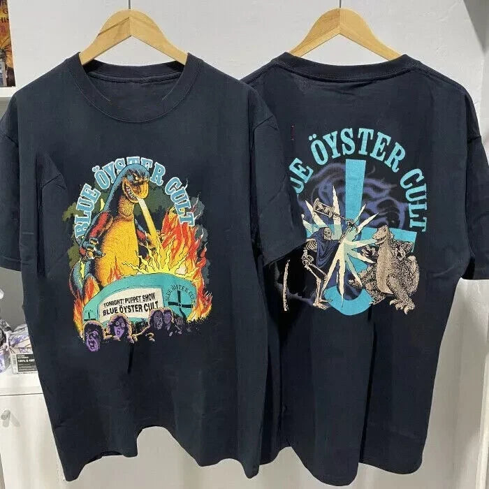Blue Oyster Cult band 90s 2 side black T shirt Remake tee vtg S-5XL