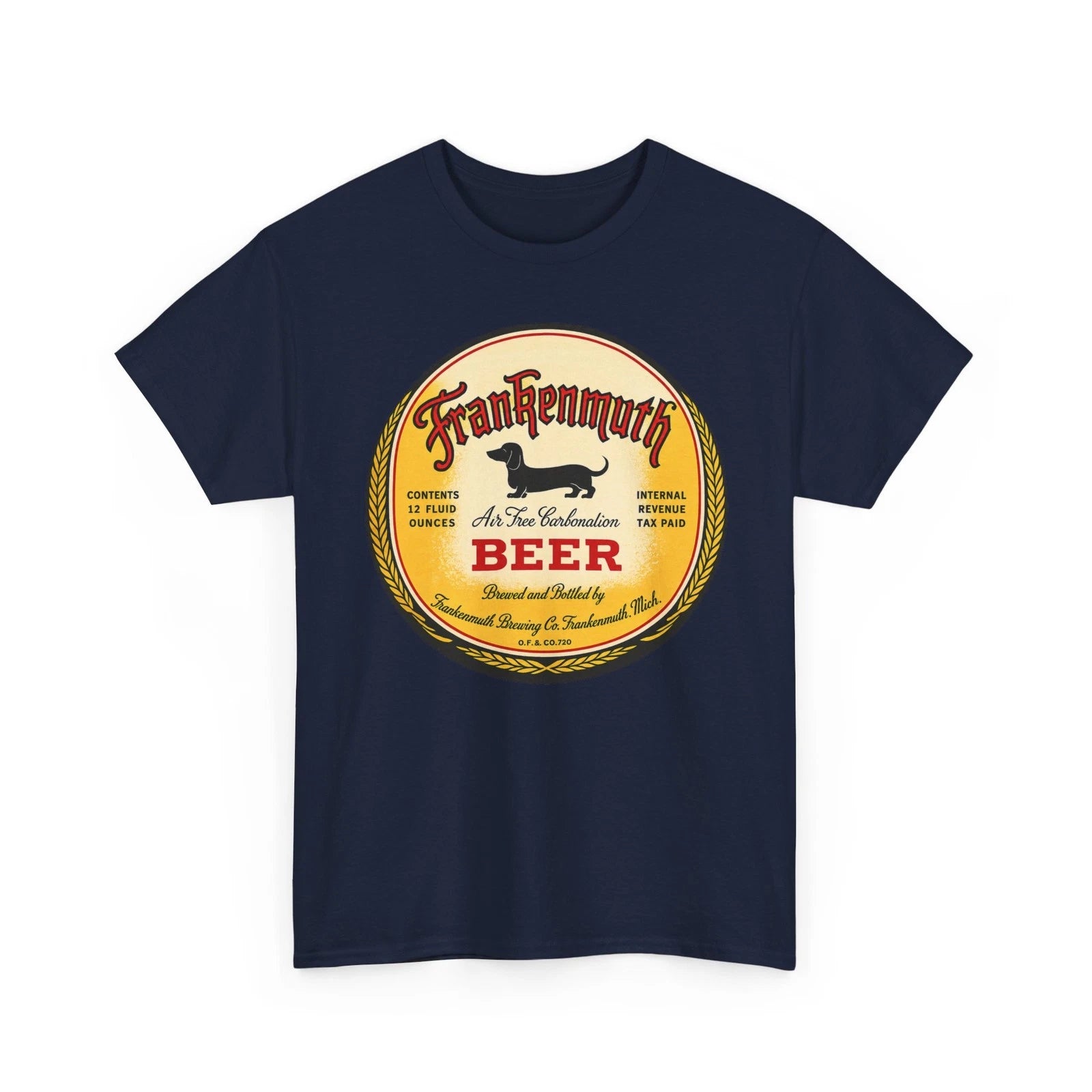 Frankenmuth Beer Dachshund Dog MI Brewing Co. Retro Breweriana Label T-Shirt