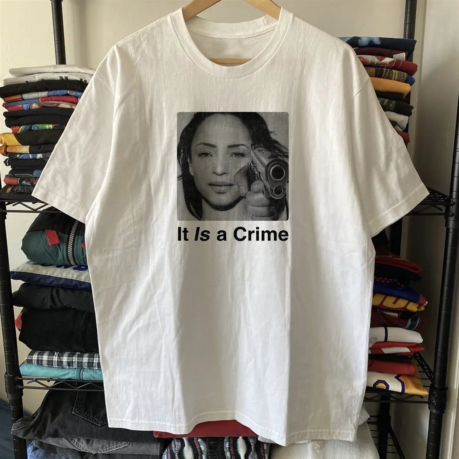 90s Sade Parody It Is A Crime Aged T-Shirt White M