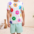 Mens Short Sleeve T Shirt Polyester Fabric with Colorful Floral Prints