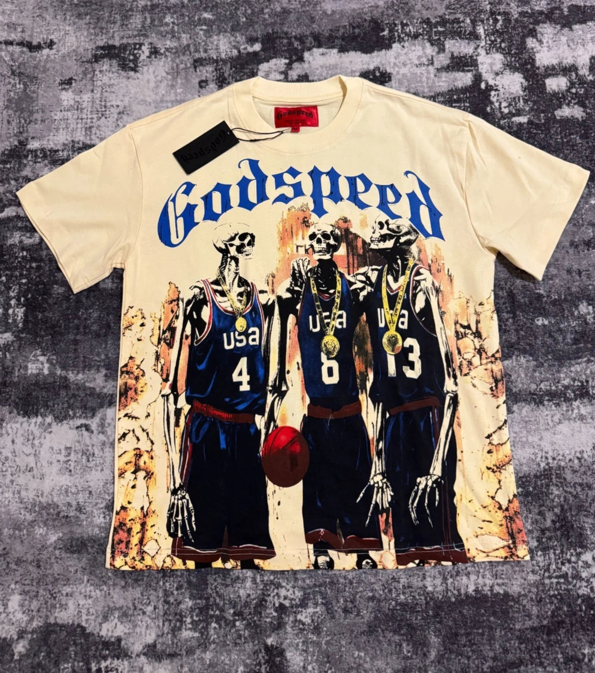 Godspeed Skeleton USA Mens Basketball Cotton Tshirt Sz M