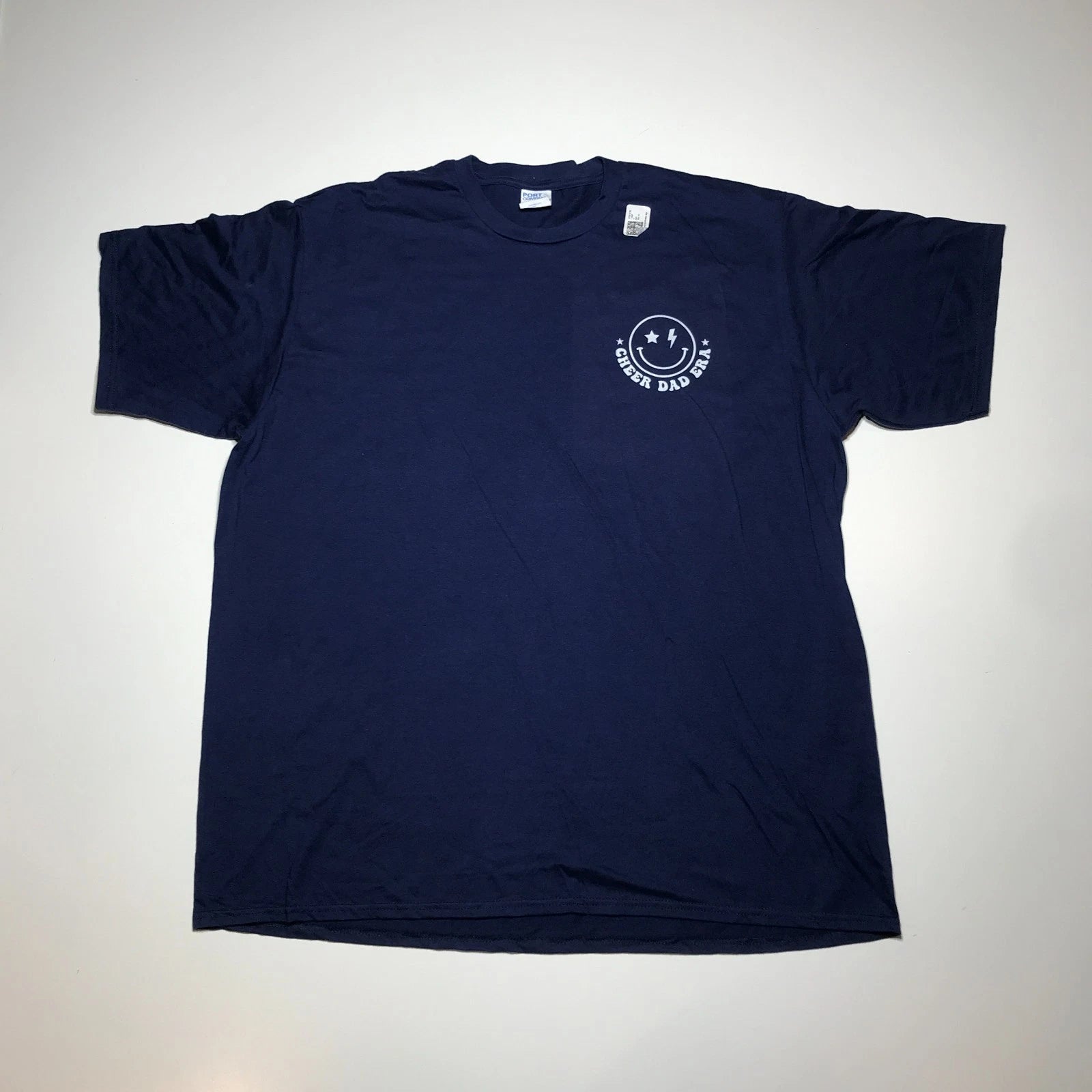 Port & Co. Mens 2XL "In My Cheer Dad Era" in Navy Blue Retro Y2K Print T-Shirt
