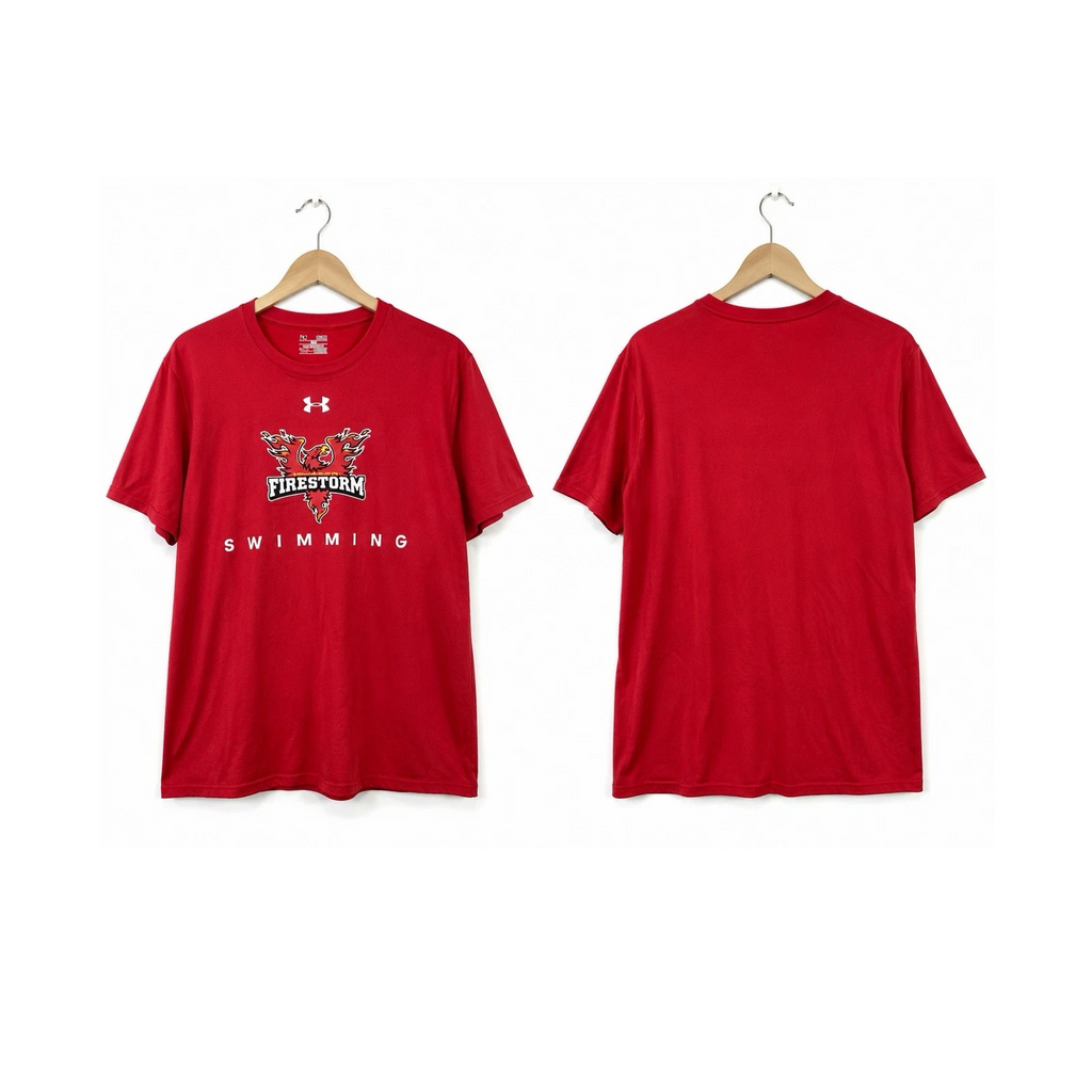 Under Armour HeatGear Firestorm Swimming Graphic T-Shirt Loose Fit Red XL