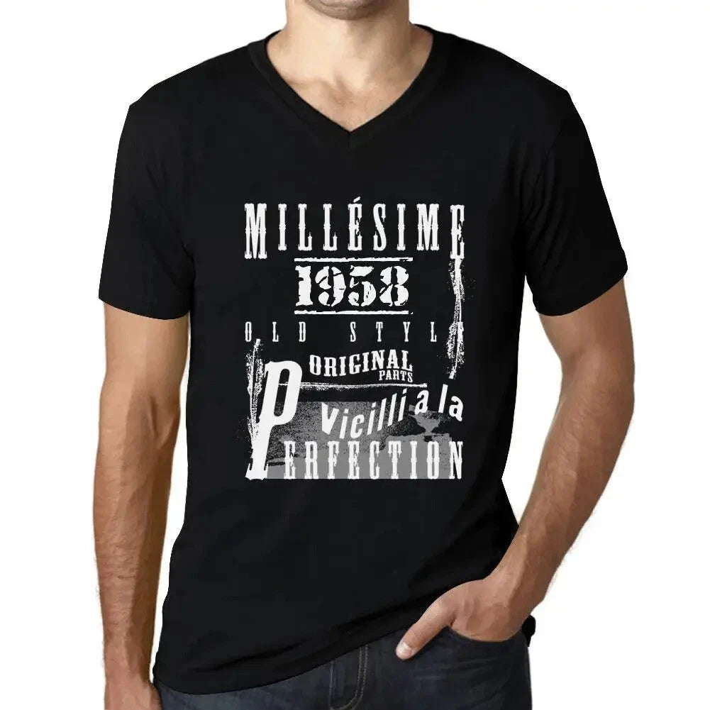 Men's Graphic T-Shirt V Neck Vintage Aged to Perfection 1958 – Millésime Vieilli
