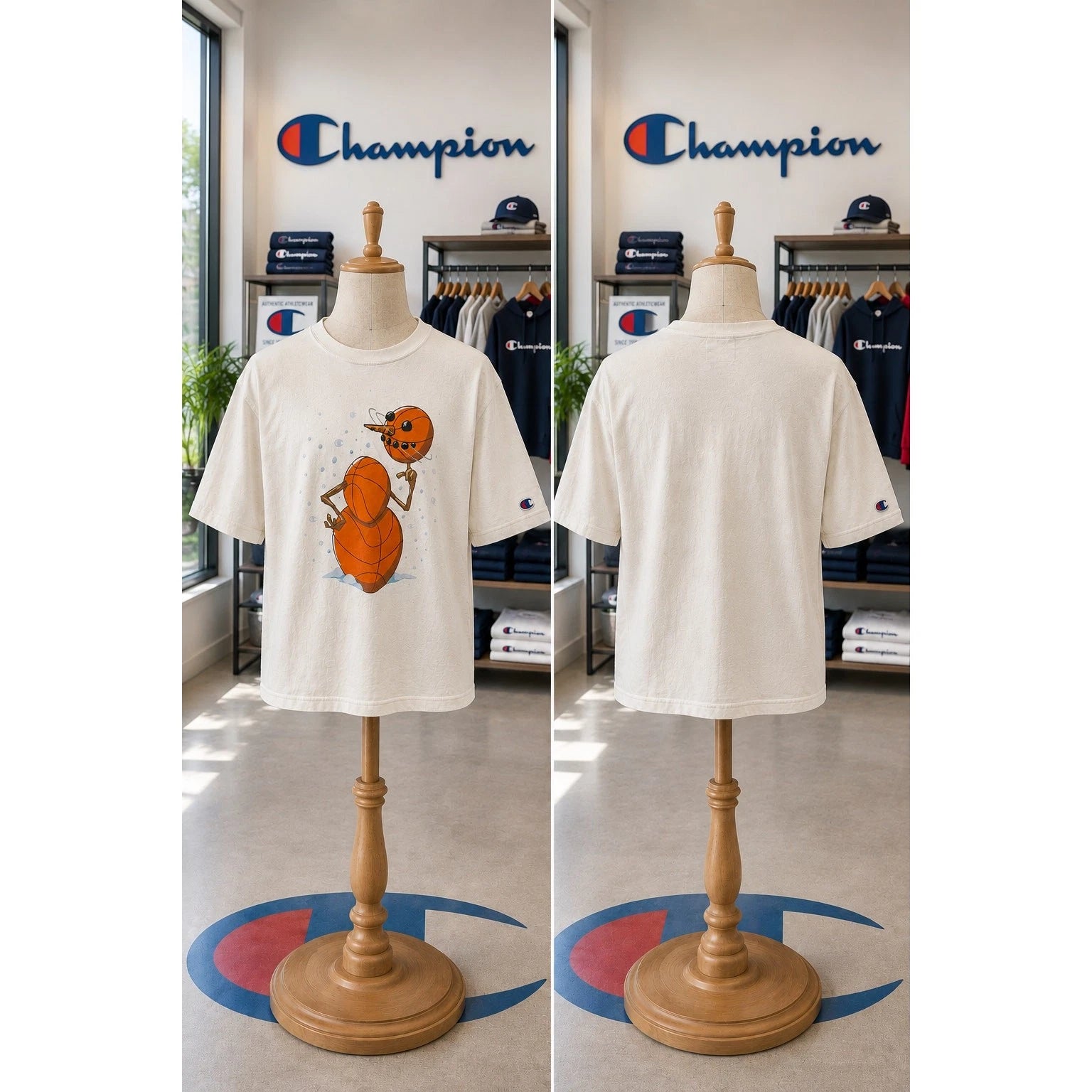 Vintage Champion Basketball Snowman Graphic Tee Men’s Large Y2K Shirt