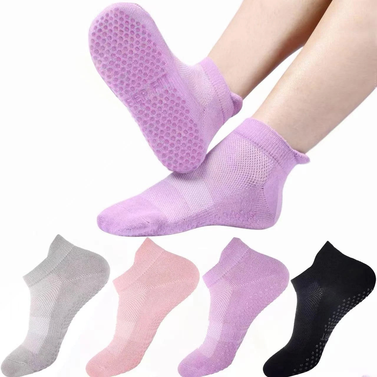 4 Pairs Grip Socks Pilates Socks for Women Non Slip Yoga Athletic for Barre T...