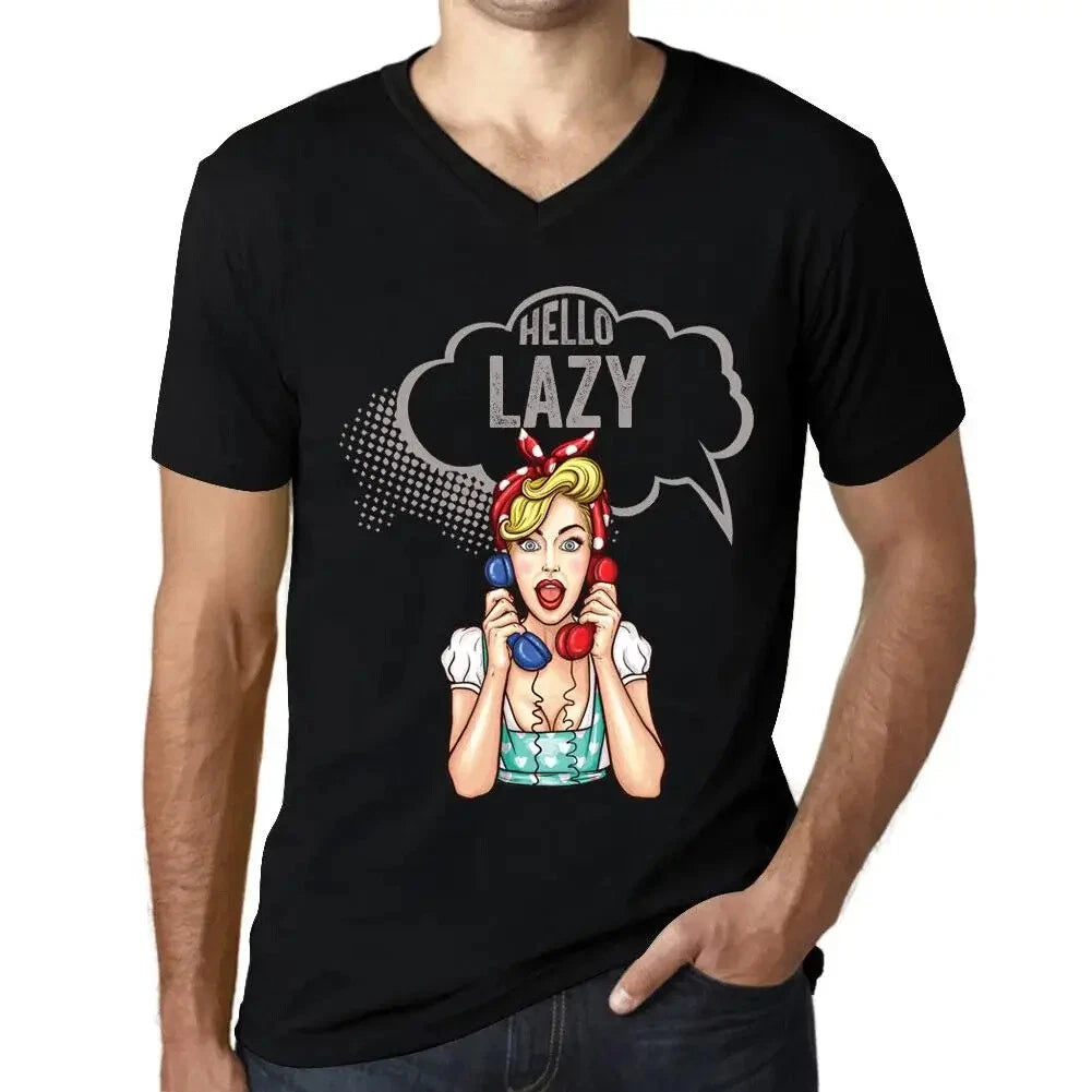 Mens Hello Lazy T-Shirt - Hello Lazy - Funny Graphic Print T-Shirt