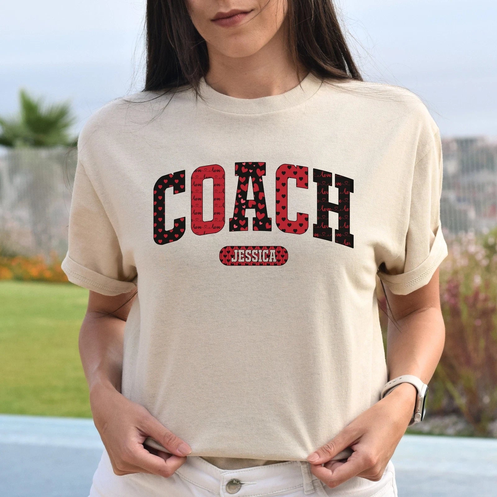 Personalized Coach Valentine's Day Unisex T-Shirt Custom name school coach heart