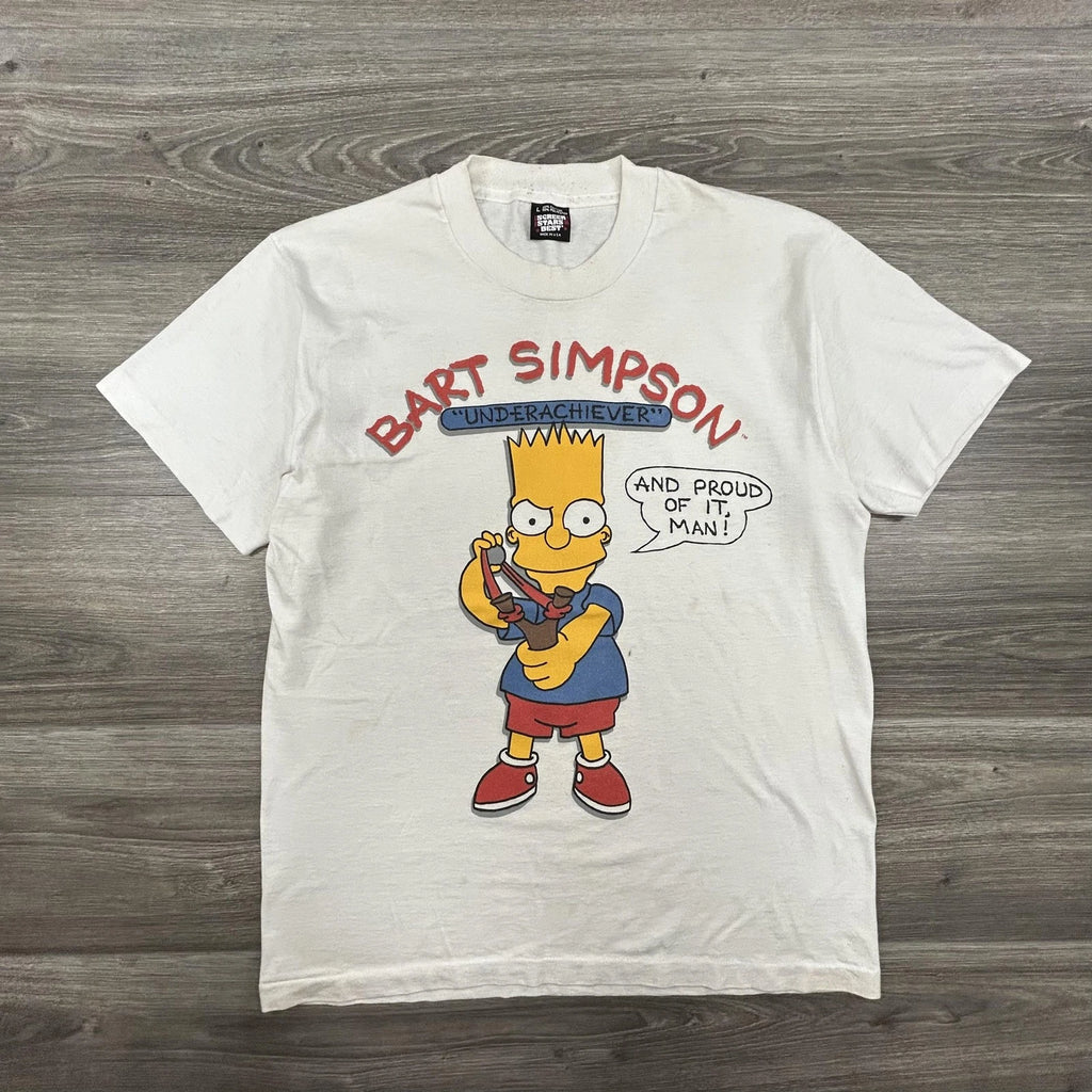 Vintage Bart Simpson Shirt Mens Large White Underachiever Graphic Tee 90s USA