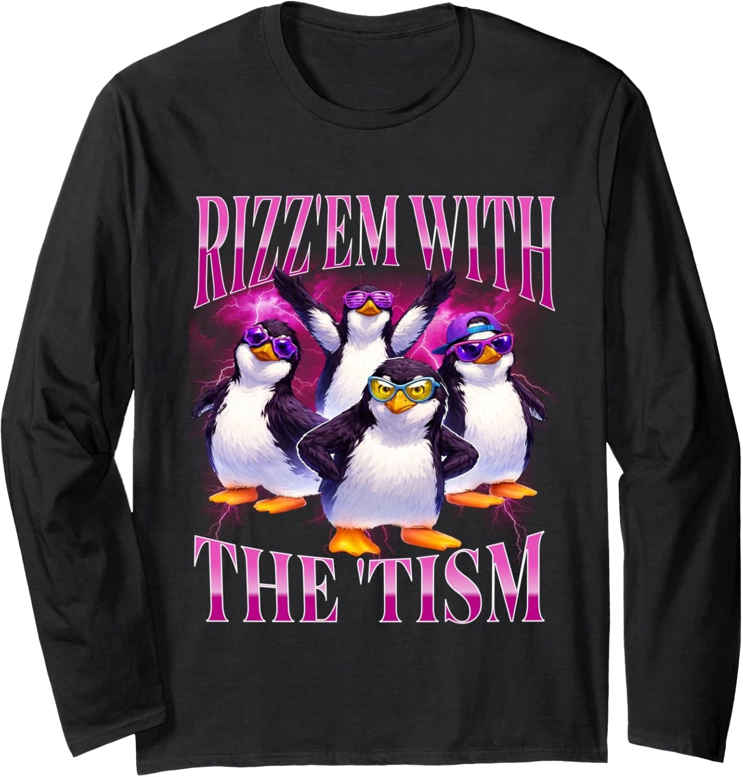 Funny Rizz Em with The Tism Retro Penguin Meme Long Sleeve T-Shirt