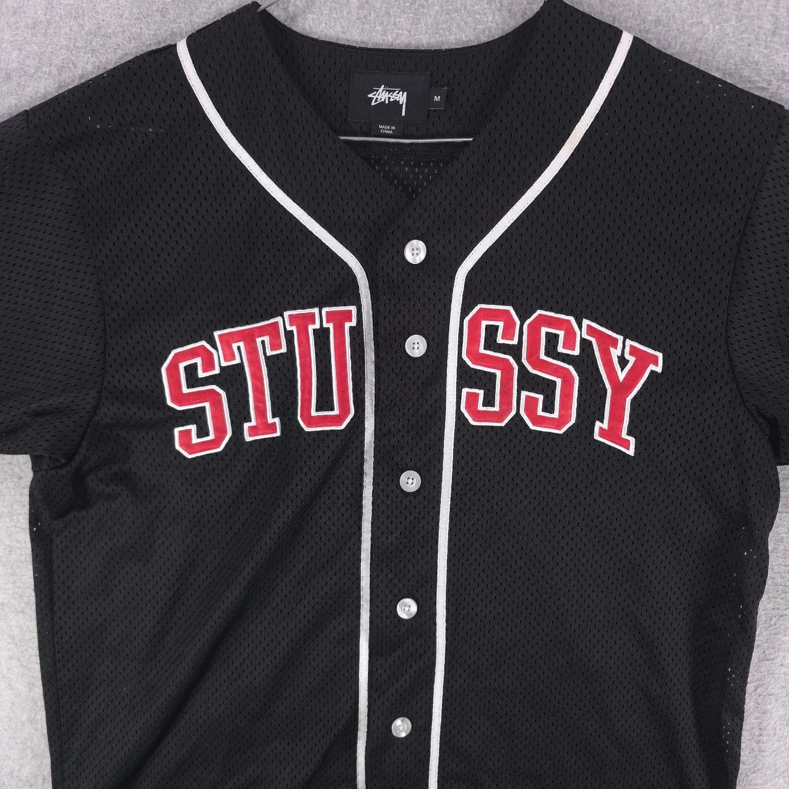 Stussy Black Y2K Retro Mesh Baseball Style Skate Button Jersey Shirt Mens Medium