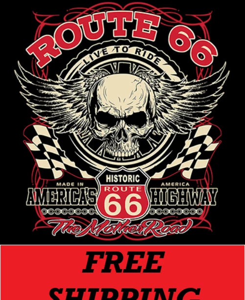 BIKER T-SHIRT-ROUTE 66-LIVE TO RIDE-AMERICA'S HIGHWAY