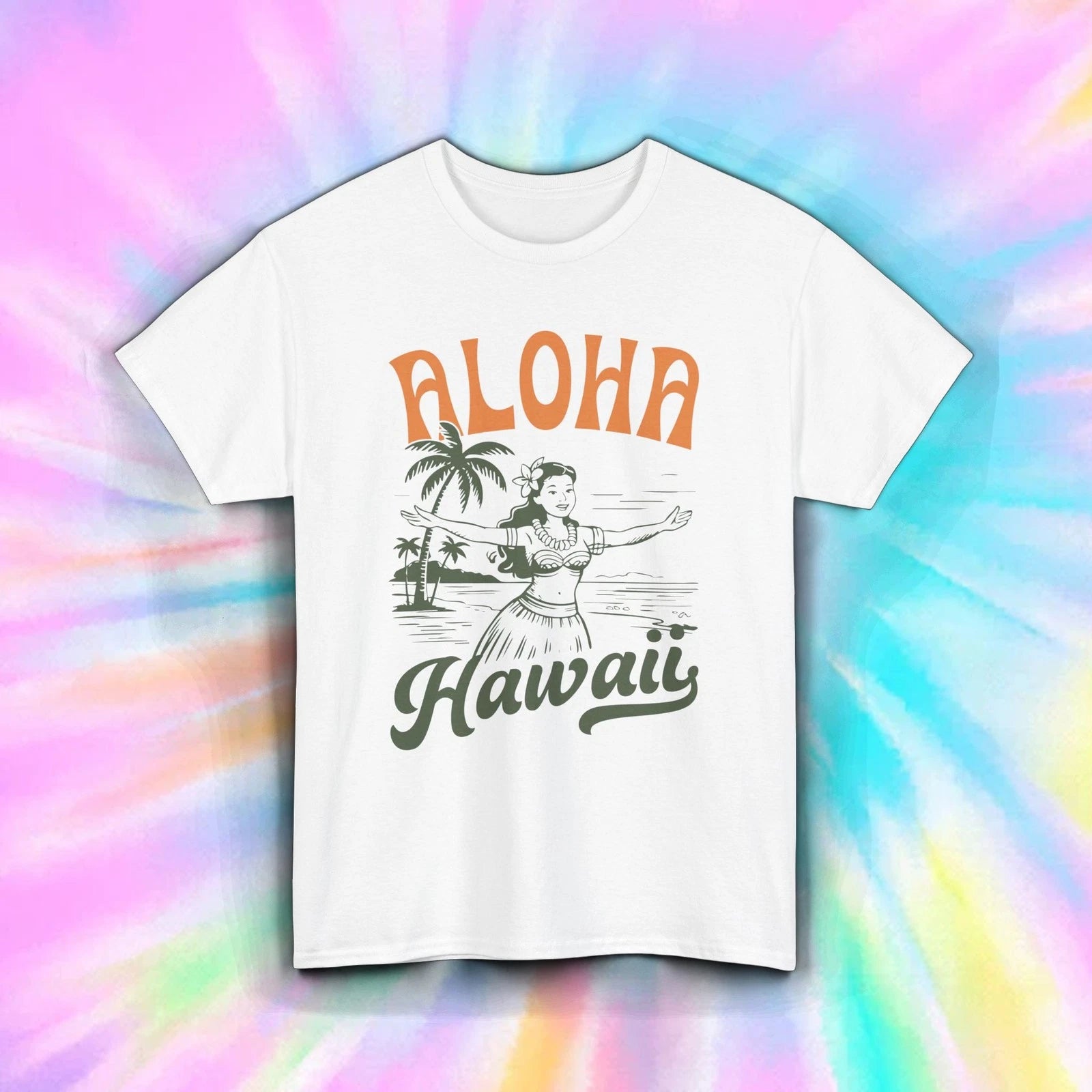 Aloha Hawaii Shirt Retro Hula Girl Tropical Island Vintage Vacation Tee S-5XL