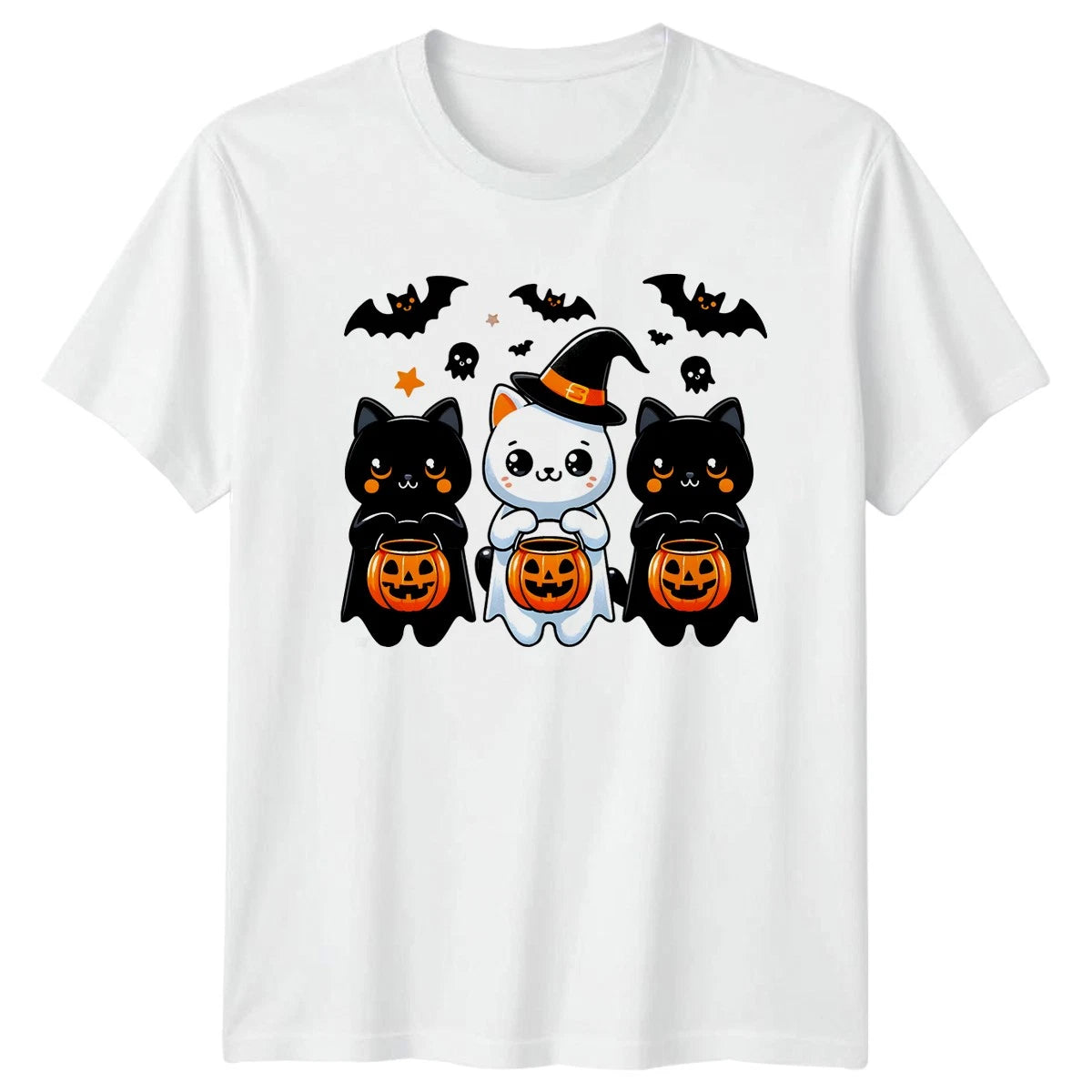 Kawaii Cats Trick Or Treat T-Shirt Spooky Cat Halloween Gift For Him And Her
